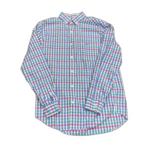 Vineyard Vines men's classic fit tucker shirt blue pink plaid long sleeve medium